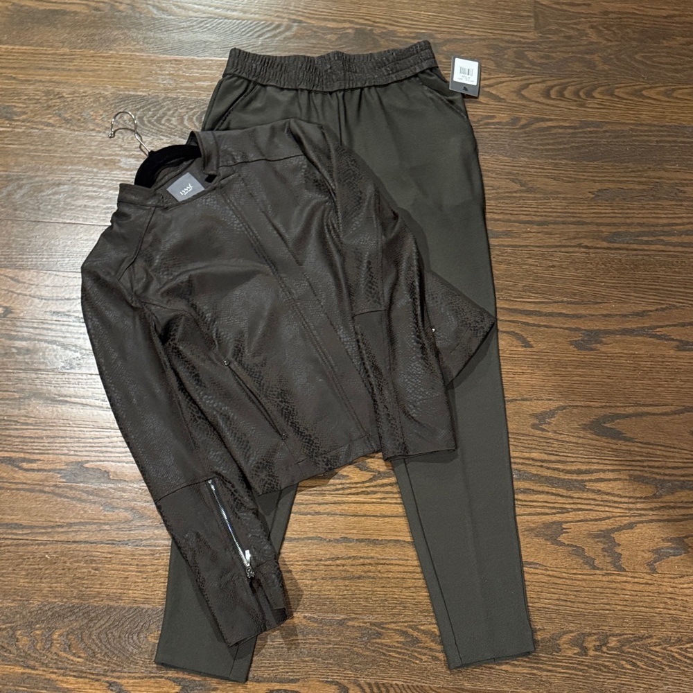 LYSSE Brown / Deep Olive Faux Leather Jacket Matching Pants Set